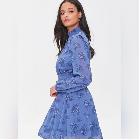 Floral Print Ruffled Mini Dress - Picture 2 of 13